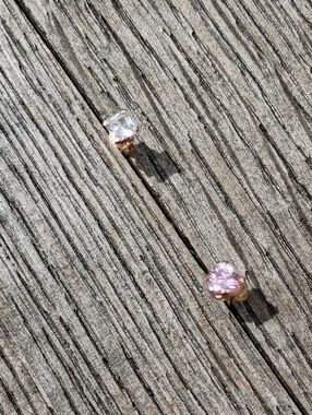 10k & 14k Yellow Gold White & Pink Cubic Zirconia Stud Earrings Square & Heart